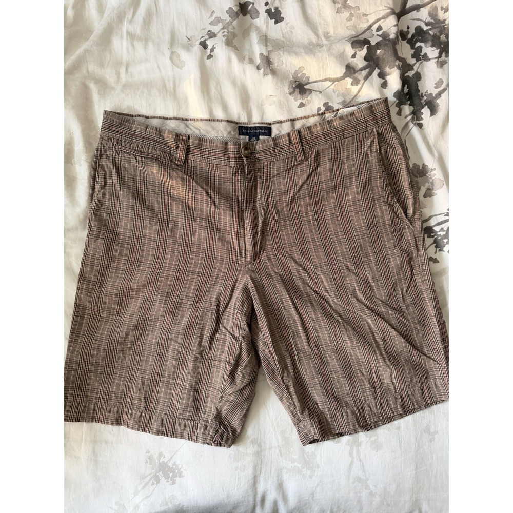 Banana Republic Casual Shorts Red Burgundy Plaid Chino Cotton Linen Blend